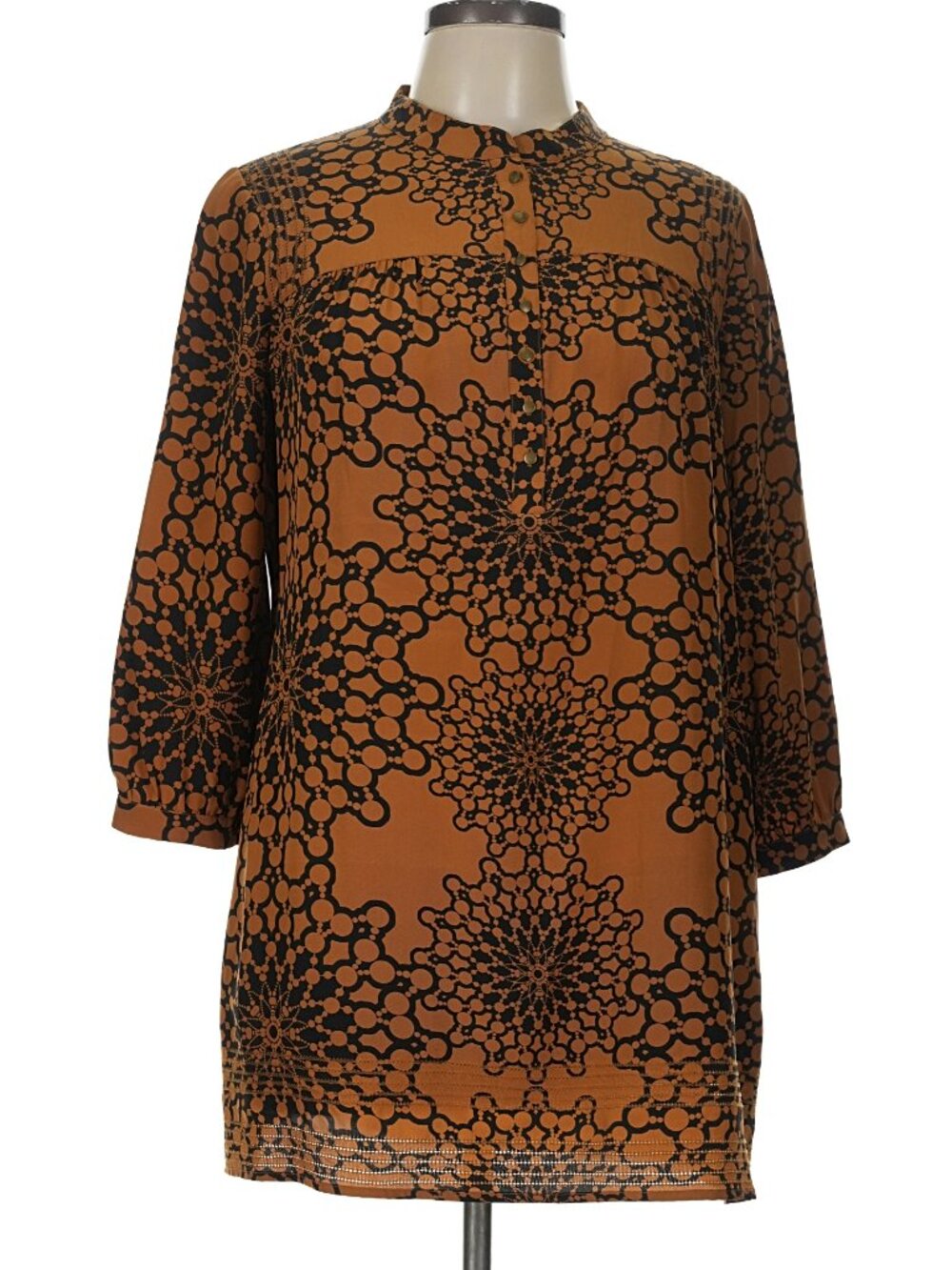 Fossil Orange Black Geometric Circular Print Tunic Dress - 3/4 Sleeve